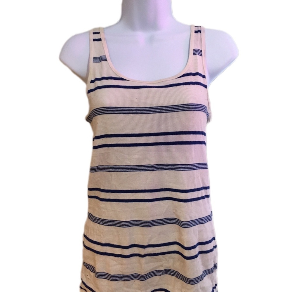 Navy and Cream Striped Women's Tank Top